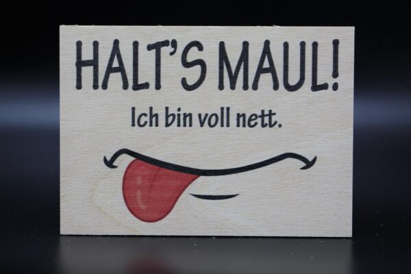 Holzkarte "Halt´s Maul"