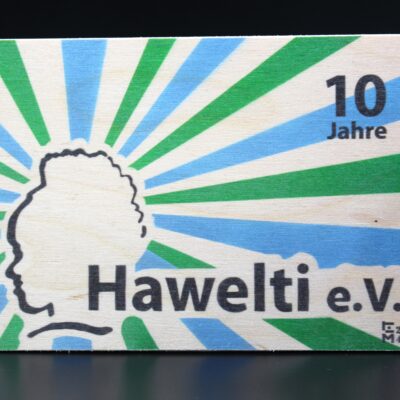 Holzkarte "10 Jahre Hawelti e.V."