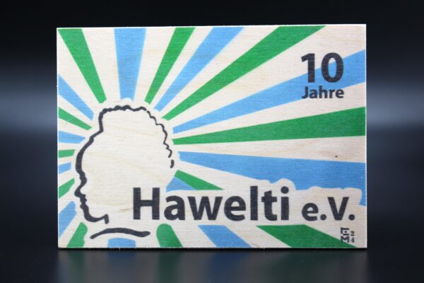 Holzkarte "10 Jahre Hawelti e.V."